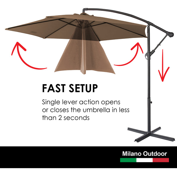 Milano Outdoor 3 Metre Cantilever Umbrella UV Sunshade Garden Patio Deck