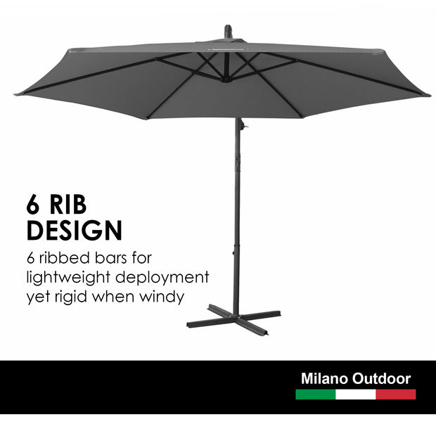 Milano Outdoor 3 Metre Cantilever Umbrella UV Sunshade Garden Patio Deck