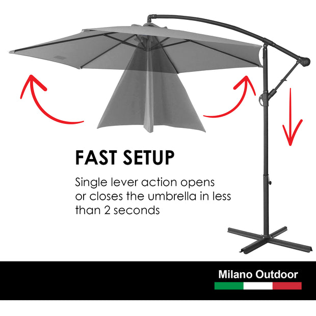 Milano Outdoor 3 Metre Cantilever Umbrella UV Sunshade Garden Patio Deck