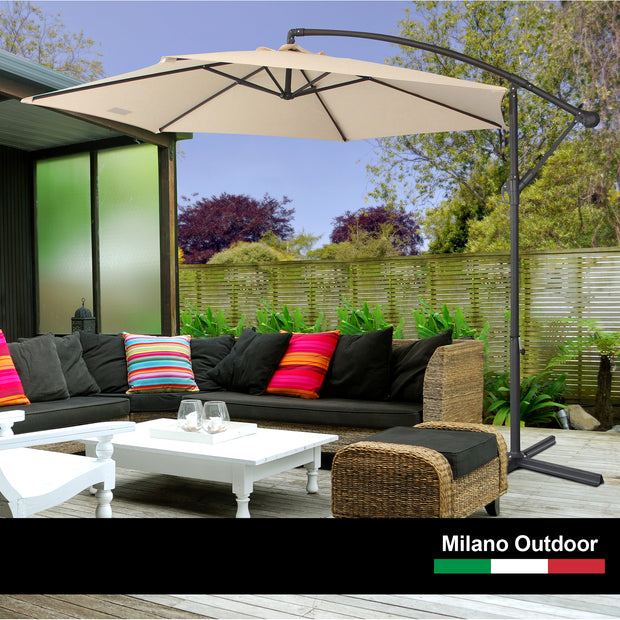 Milano Outdoor 3 Metre Cantilever Umbrella UV Sunshade Garden Patio Deck