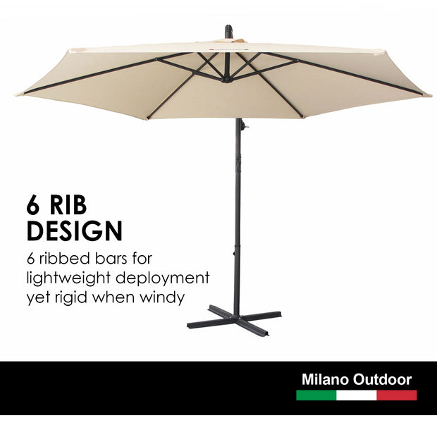 Milano Outdoor 3 Metre Cantilever Umbrella UV Sunshade Garden Patio Deck