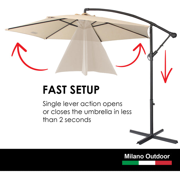 Milano Outdoor 3 Metre Cantilever Umbrella UV Sunshade Garden Patio Deck