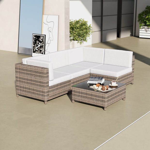 Milano Decor 5 Piece Outdoor Sofa Set Rattan Oatmeal Black Patio Garden Lounge