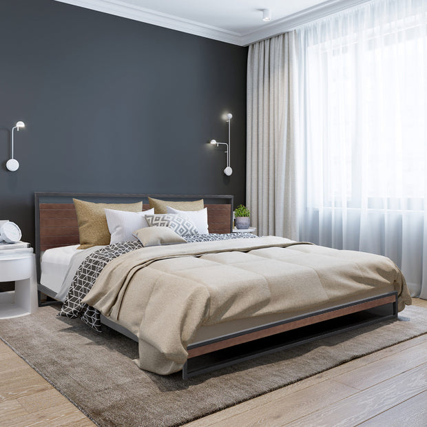 Milano Decor Azure Bed Frame With Headboard Wood Steel Platform Bed