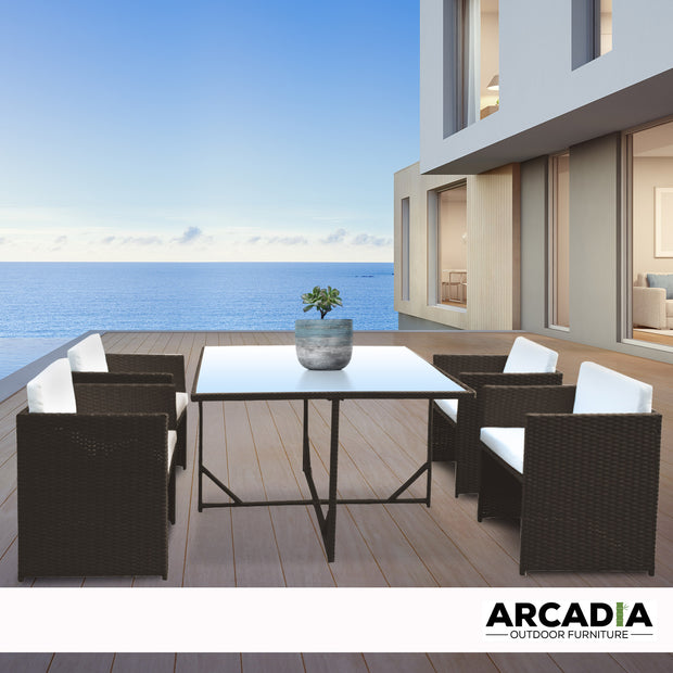 Arcadia Furniture Outdoor Dining Table Set Rattan Table Chairs Garden