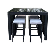 Arcadia Furniture Outdoor 5 Piece Bar Table Set Rattan and Cushions Patio Dining