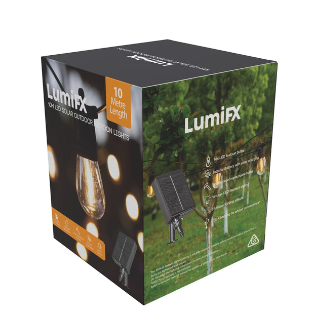 LumiFx 10 Bulb Outdoor Festoon Lights 8 Lighting Effects 10 Metres Warm White