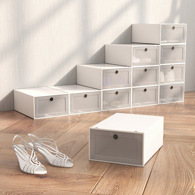 Casa Decor 12-Piece Stackable Transparent Shoe Organiser Set - White