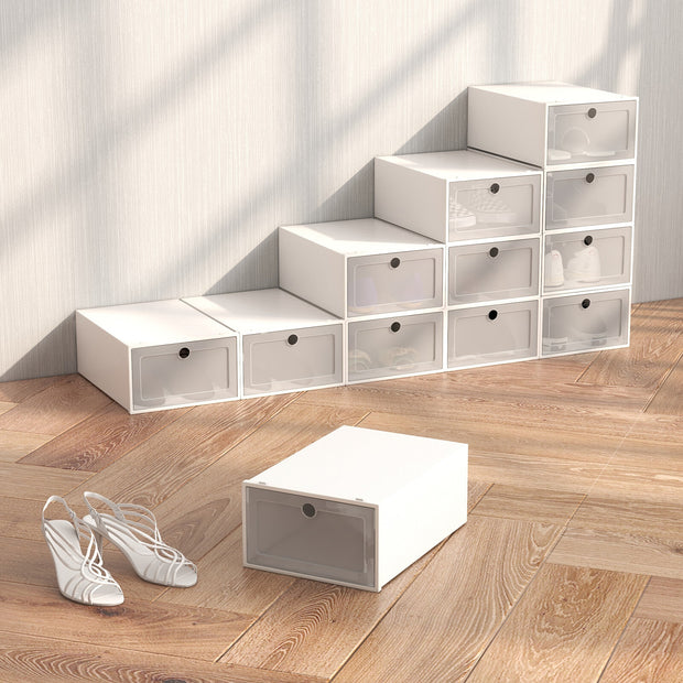 Casa Decor 12-Piece Stackable Transparent Shoe Organiser Set - White