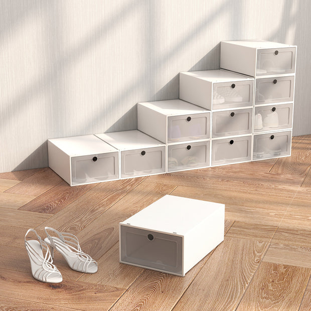 Casa Decor 12-Piece Stackable Transparent Shoe Organiser Set - White