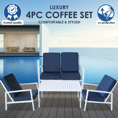 Milano 4pc Outdoor Furniture Lounge Patio Setting Coffee Table Chairs Garden Set