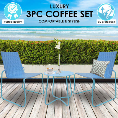 Milano 3pc Outdoor Furniture Steel/Rattan Coffee Table & Chairs Patio Garden Set