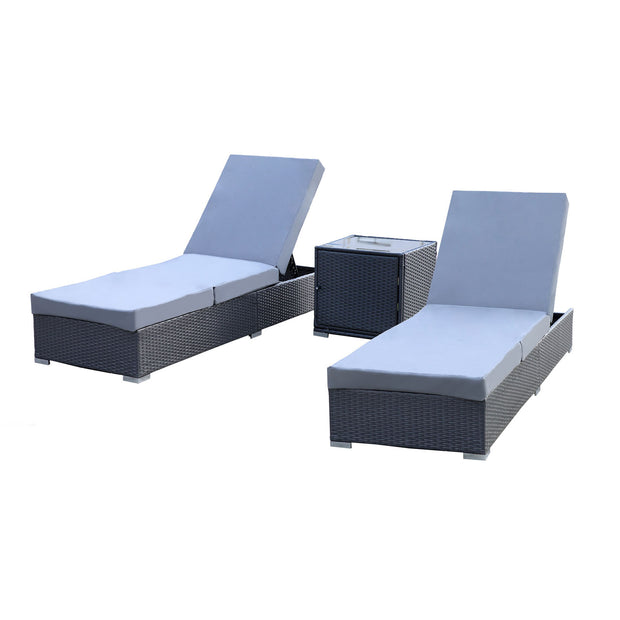 Milano Outdoor 3pc Sun Lounge Pool Bed Deck Rattan Chair Adjustable Furniture