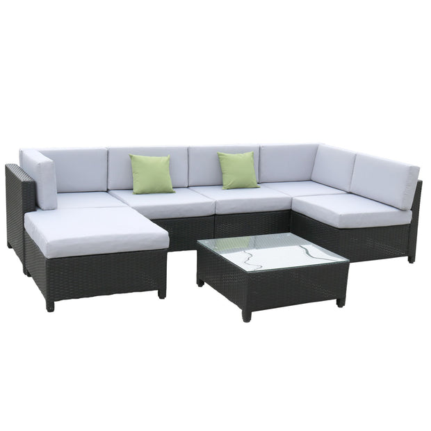 Milano 7 Piece Wicker Rattan Sofa Set Grey Outdoor Lounge Patio Furniture