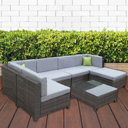 Milano 7 Piece Wicker Rattan Sofa Set Grey Outdoor Lounge Furniture