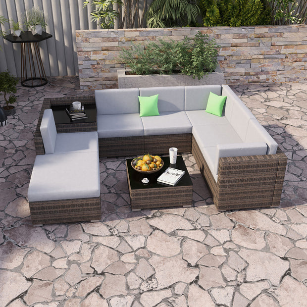 Milano 9 Piece Wicker Rattan Sofa Set Grey Outdoor Lounge Furniture