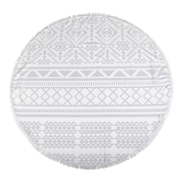 Milano Round Beach Towel with Tassels Print 140 cm 350 GSM Microfibre Blanket