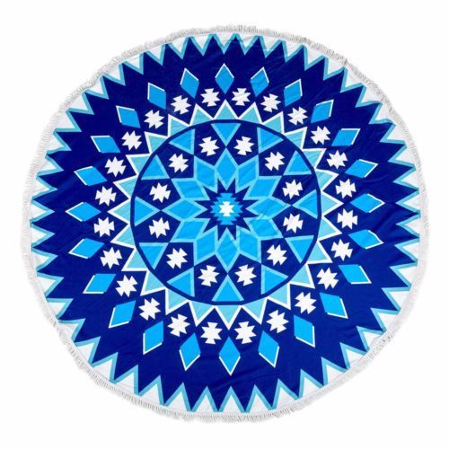 Milano Round Beach Towel with Tassels Print 140 cm 350 GSM Microfibre Blanket