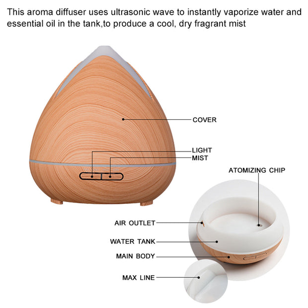 Essential Oils Ultrasonic Aromatherapy Diffuser Air Humidifier Purify 400ML