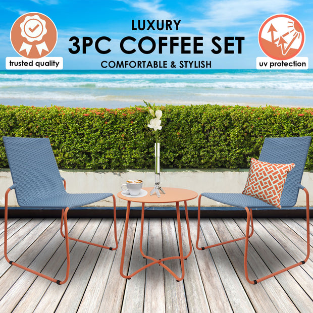 Milano 3pc Outdoor Furniture Steel/Rattan Coffee Table & Chairs Patio Garden Set