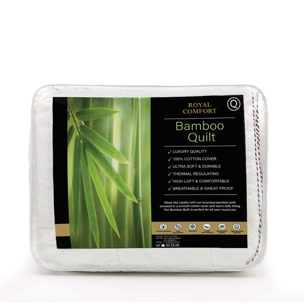 Royal Comfort Luxury Bamboo 250GSM Quilt And 2 Pack of Duck Feather Down Pillows