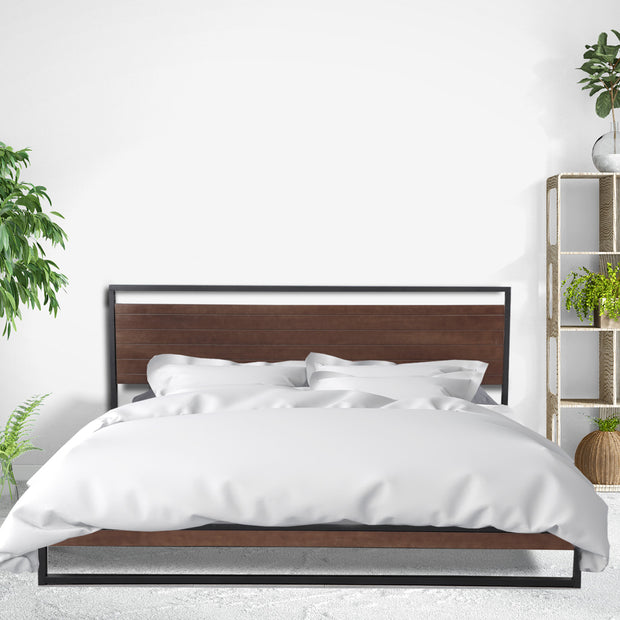 Milano Decor Azure Bed Frame With Headboard Black Wood Steel Platform Bed