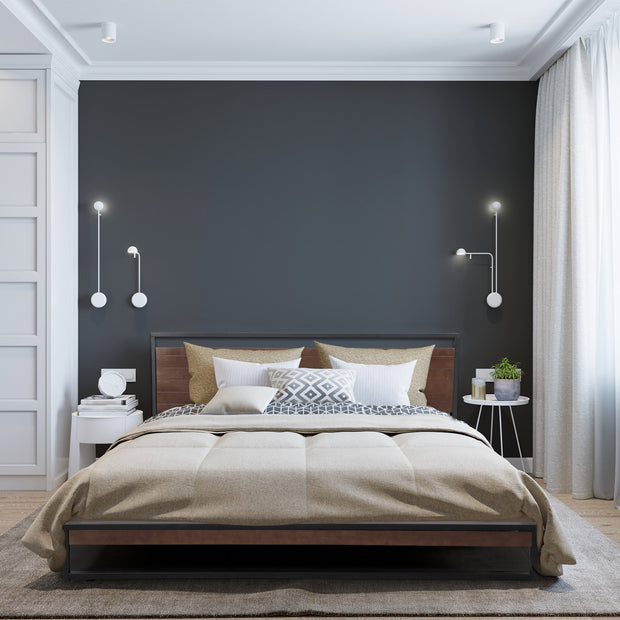 Milano Decor Azure Bed Frame With Headboard Black Wood Steel Platform Bed