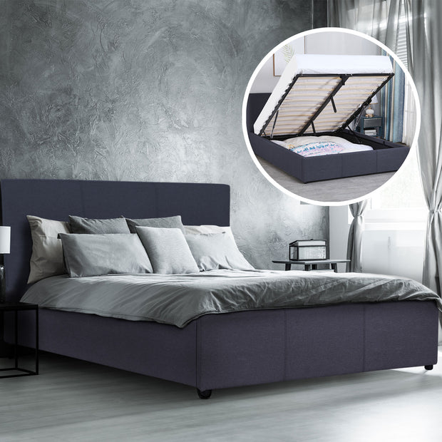 Milano Luxury Gas Lift Bed Frame And Headboard Double Queen King Black Dark Grey