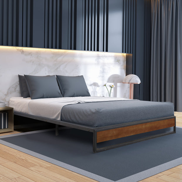 Milano Decor Sorrento Metal Wood Bed Frame Mattress Base Platform Modern Black