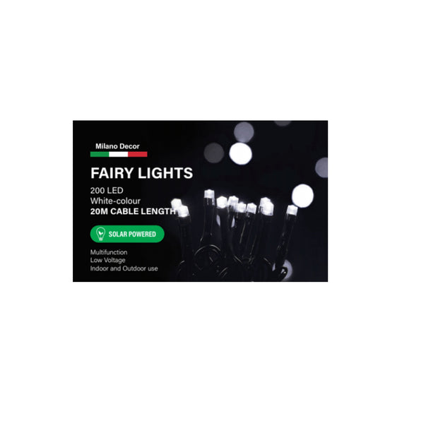 Milano Decor Solar Powered Outdoor Fairy Lights - White - 200 Lights
