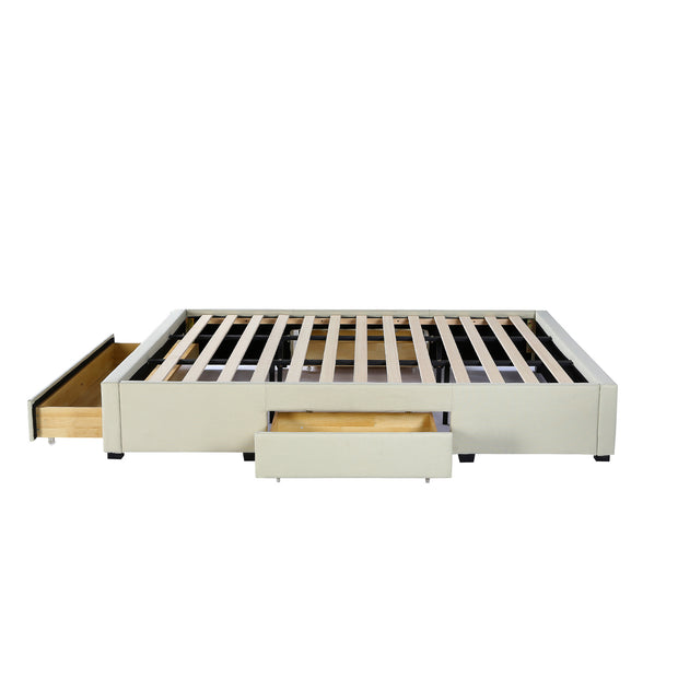 Milano Decor Palermo Bed Base with Drawers Upholstered Fabric Wood Cream