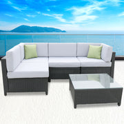 Milano 5 Piece Wicker Rattan Sofa Set Black Light Grey Outdoor Lounge Patio Set