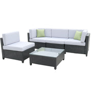 Milano 5 Piece Wicker Rattan Sofa Set Black Light Grey Outdoor Lounge Patio Set
