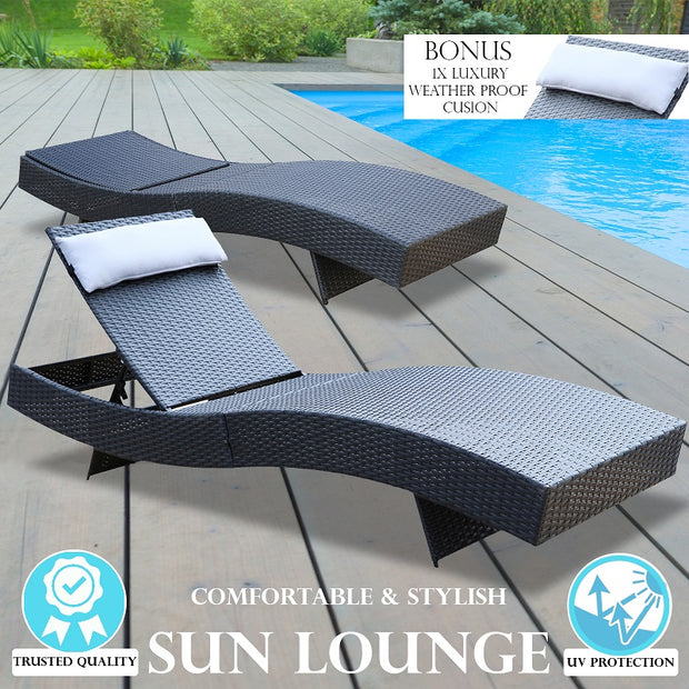 Milano Outdoor Sun Lounge Pool Bed Deck Rattan Chair Curved Design Wicker Sofa
