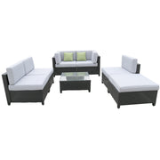 Milano 7 Piece Wicker Rattan Sofa Set Black Grey Outdoor Lounge Patio Furniture