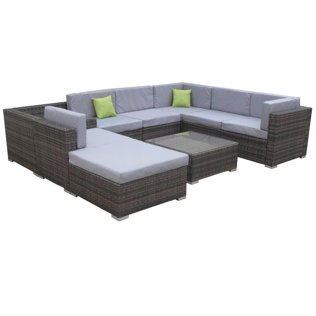 Milano 9 Piece Wicker Rattan Sofa Set Oatmeal Grey Outdoor Lounge Furniture