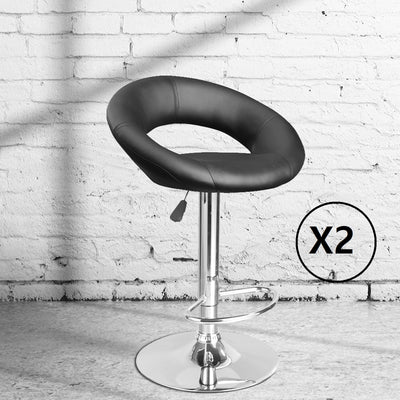 2 x Milano Decor Delilah Adjustable Barstools Black Circular Arc Swivel Chrome